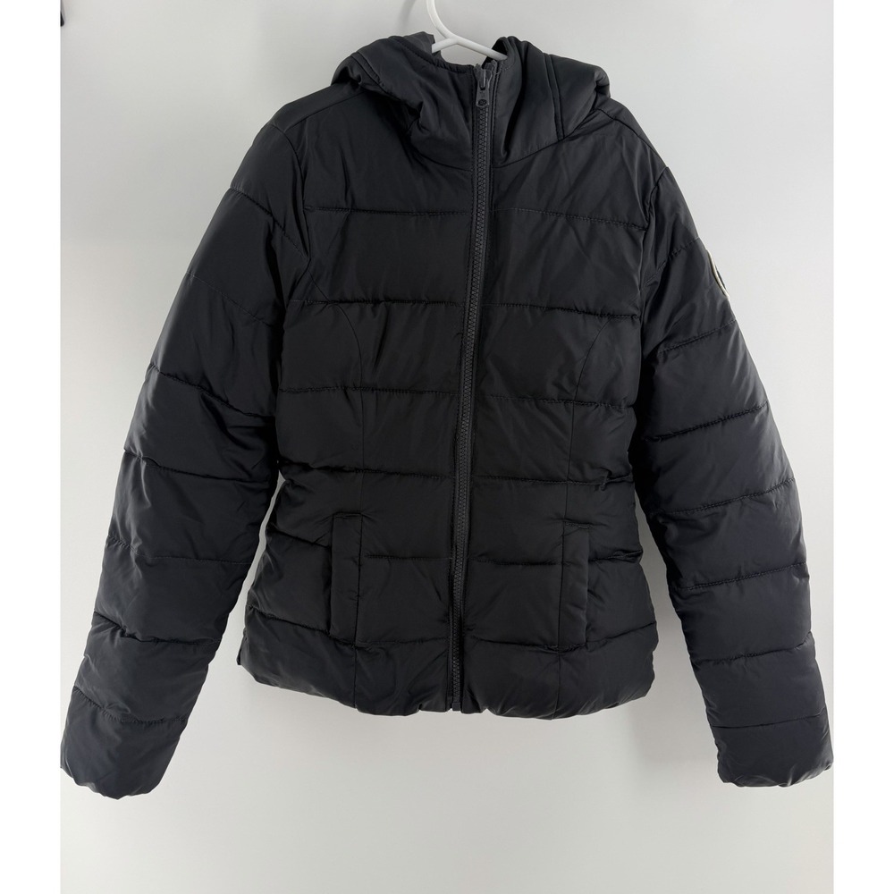 Abercrombie Fitch Kids Coat Black Hooded Puffer Full Zip Jacket Fleece Medium